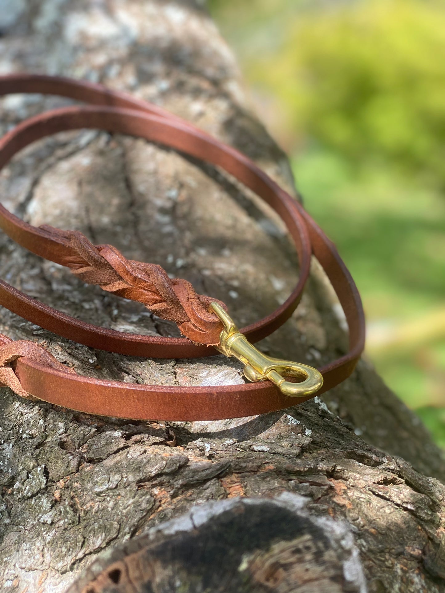 Braided Leather Snap Leash - 5ft Tan & Brass