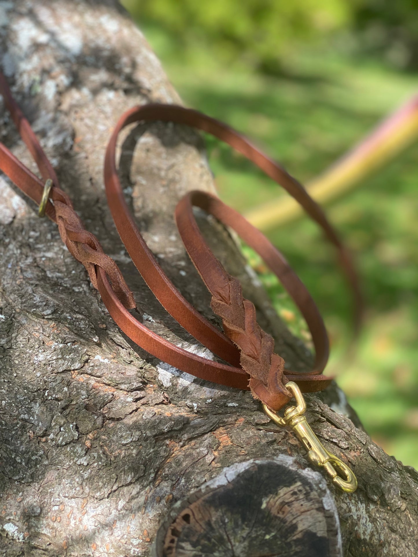 Braided Leather Snap Leash - 5ft Tan & Brass