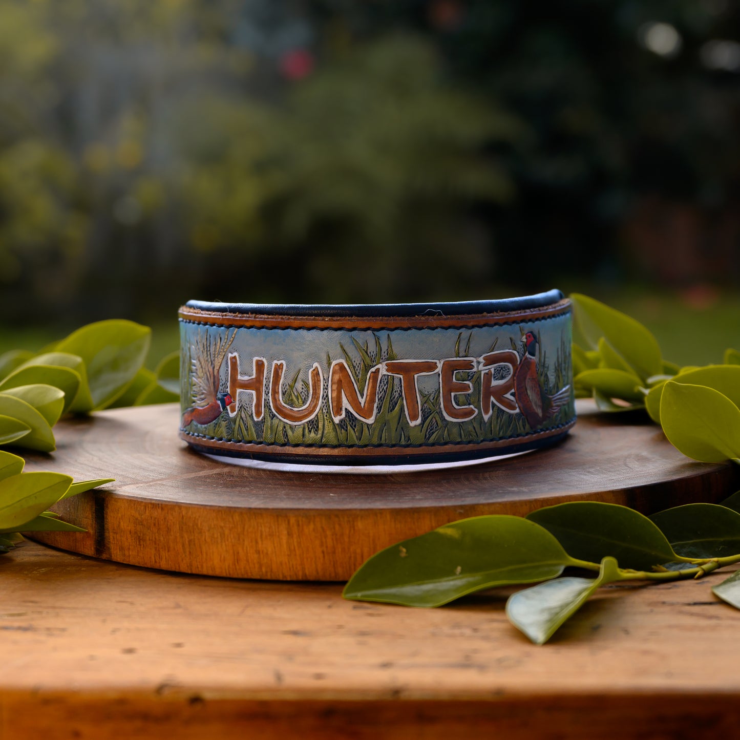 HUNTER - Gundog / Pheasant Themed Tooled Leather Dog Collar (Copy)