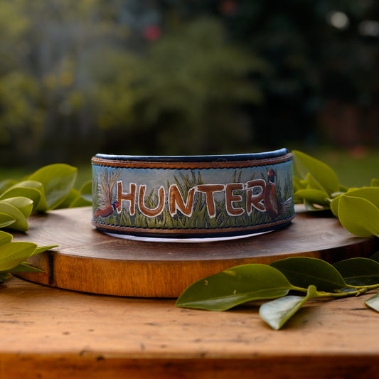 HUNTER - Gundog / Pheasant Themed Tooled Leather Dog Collar (Copy)