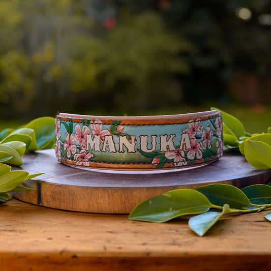 MANUKA - Manuka Flower Themed Tooled Leather Dog Collar